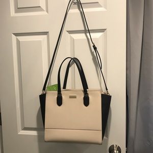Kate Spade Large Hadlee Bag Beige Black Leather